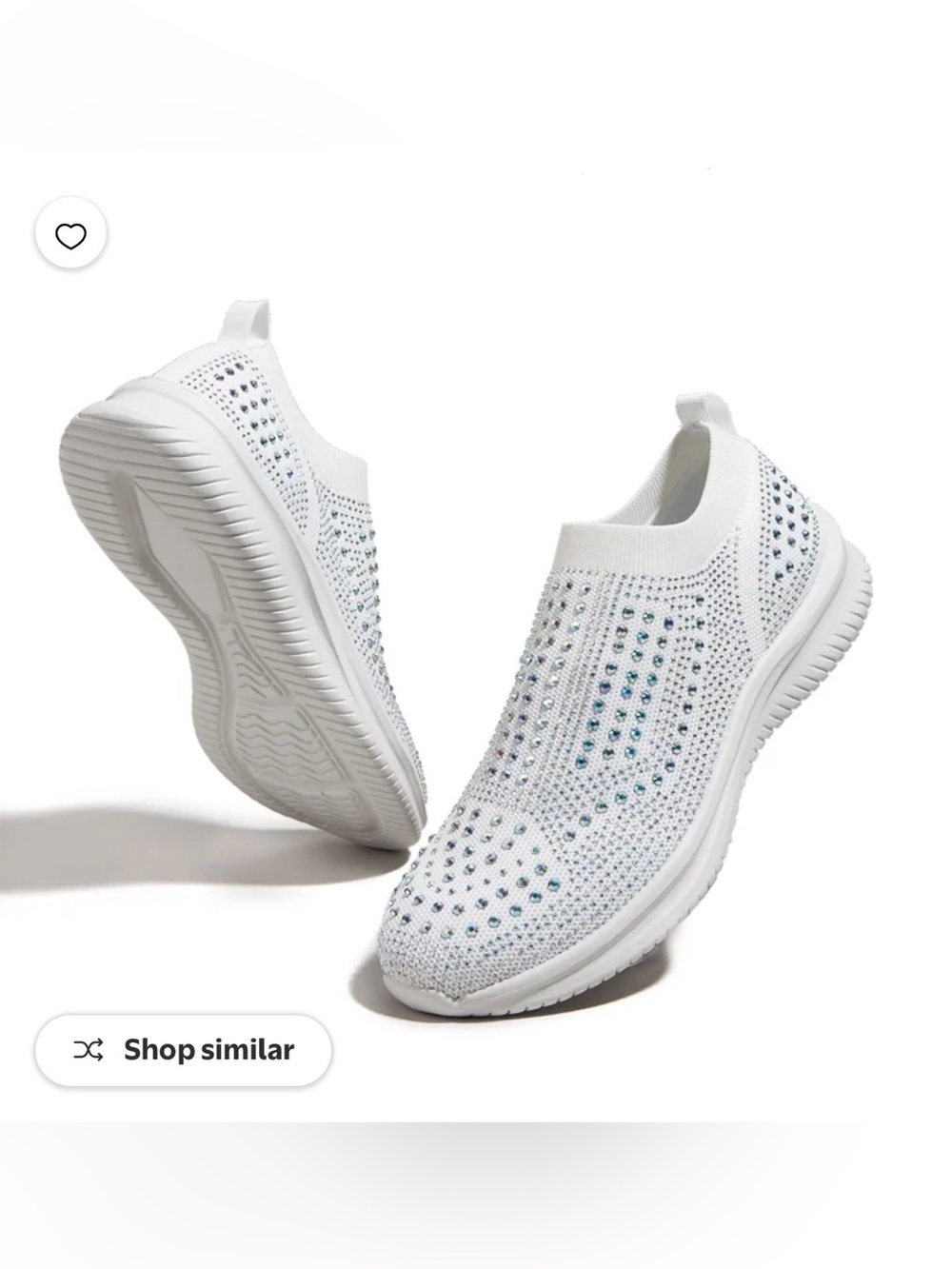 BELOS Fashion Breathable Rhinestone Sneaker Mesh Slip On Walking Shoes in white
